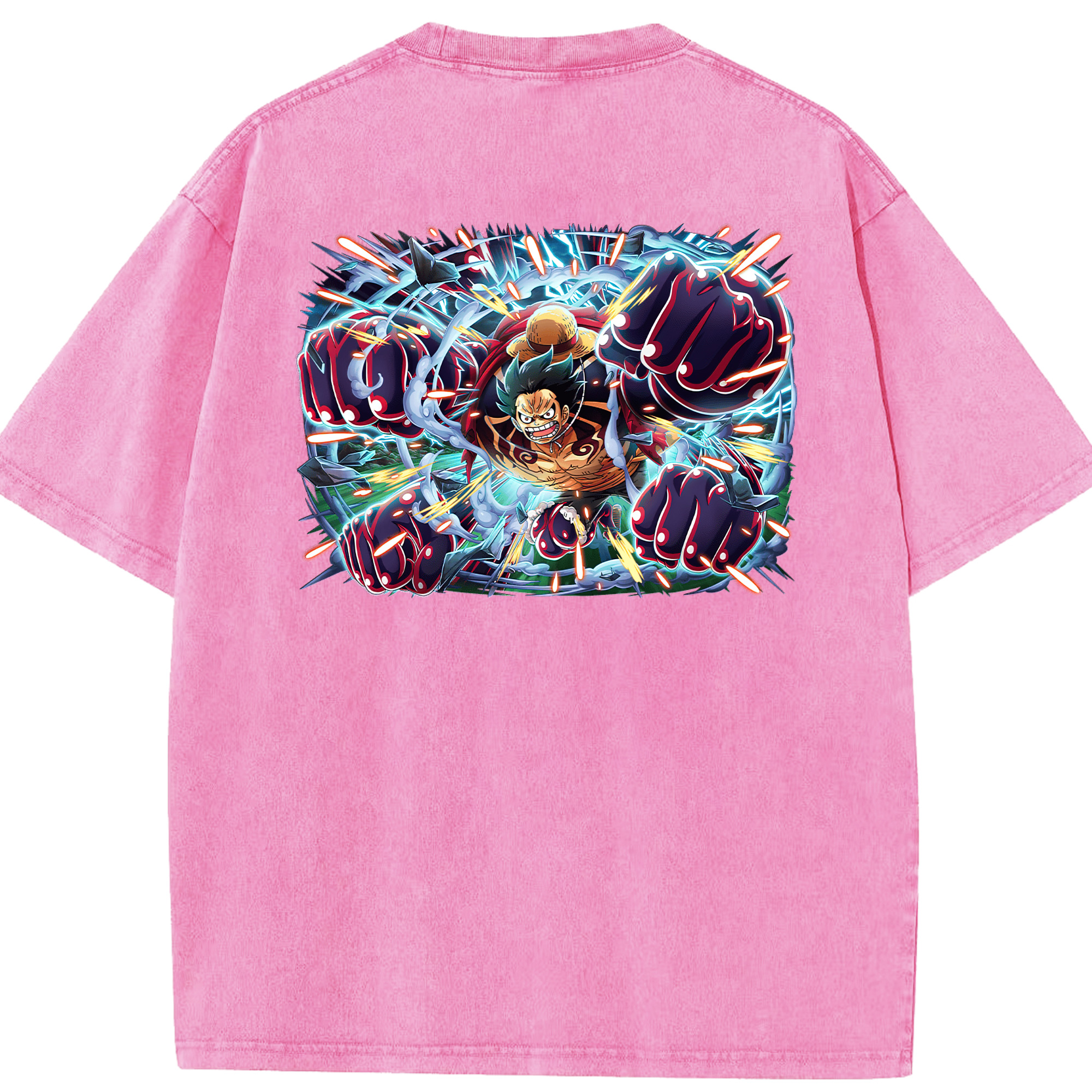ワンピース モンキー・D・ルフィ ONE PIECE Monkey D. Luffy 綿100% ヴィンテージ風 半袖Tシャツ（背面プリント）